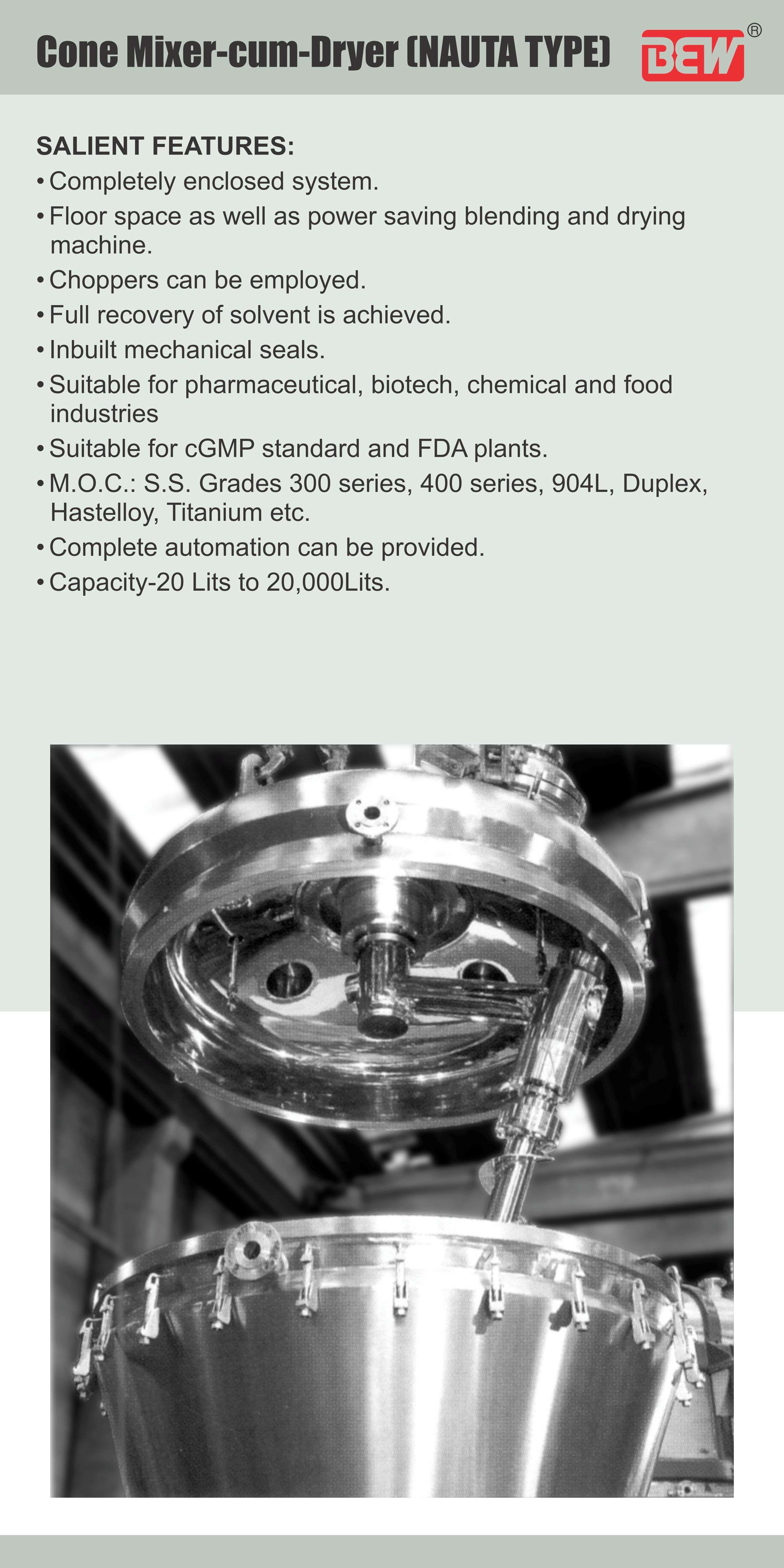 Cone Mixer Cum Dryer (Nauta Type)